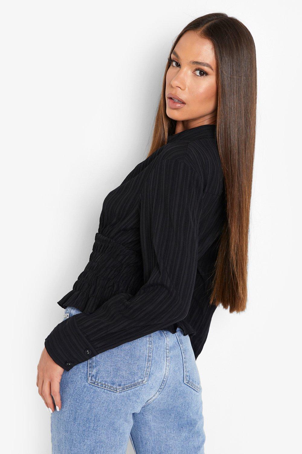 Jersey Knit Crepe Notch Neck Detail Blouse