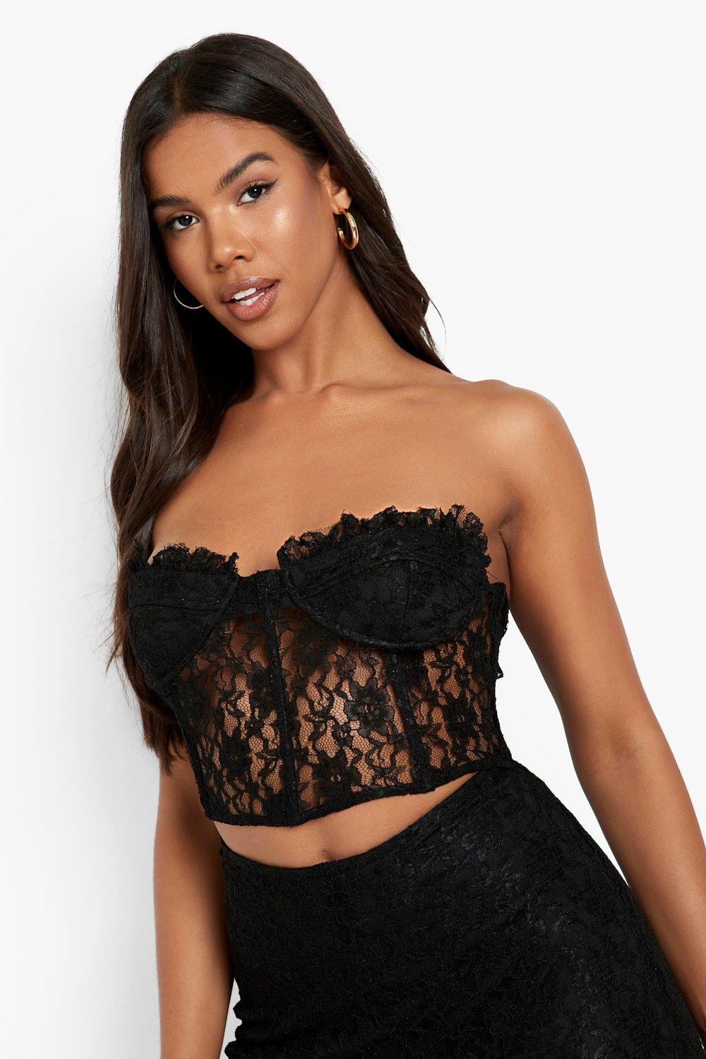 Boned Ruffle Edge Lace Corset | boohoo USA