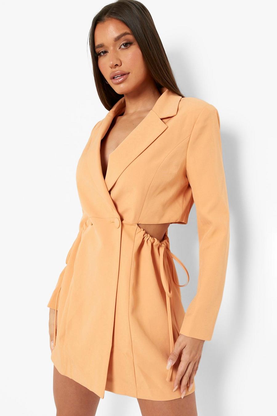 Peach Ruched Tie Side Tailored Blazer Dress image number 1