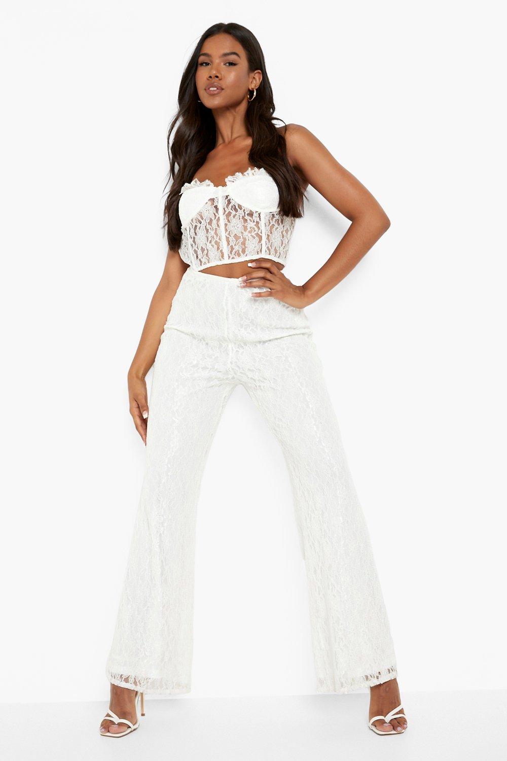 White lace 2025 wide leg pants