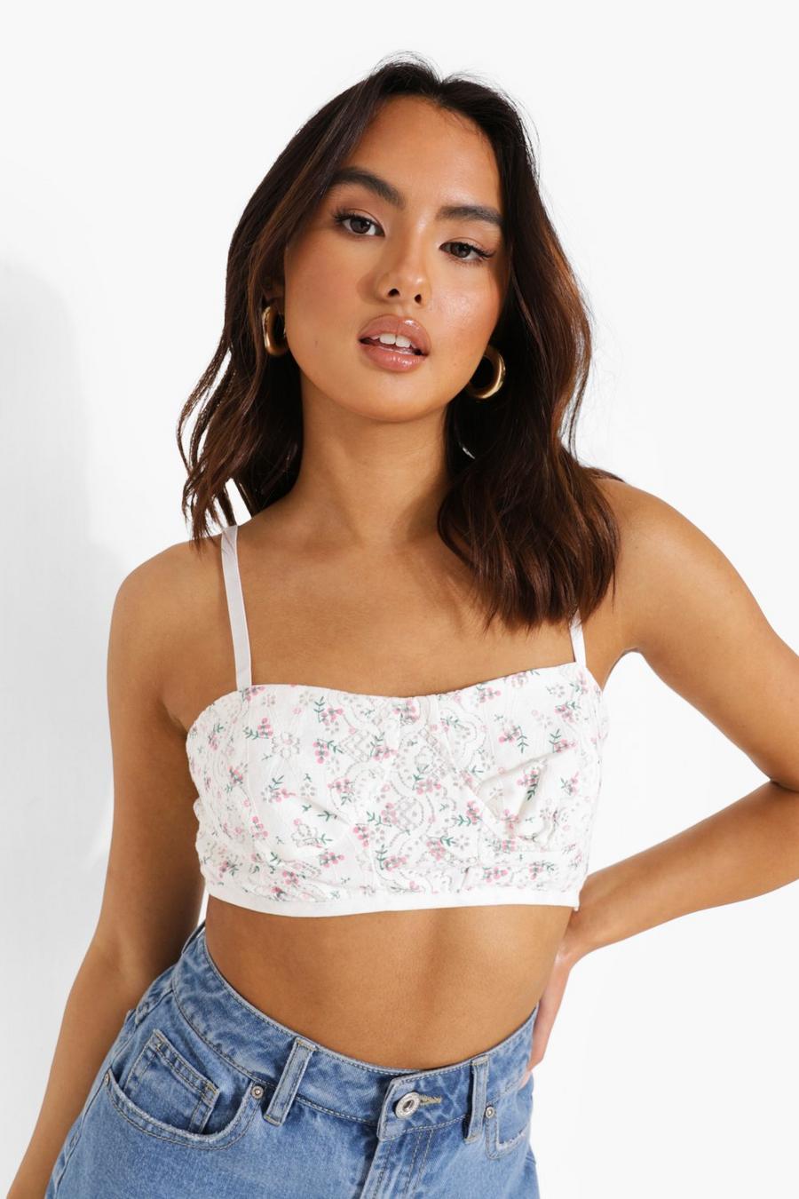 White Floral Broderie Strappy Bralet image number 1