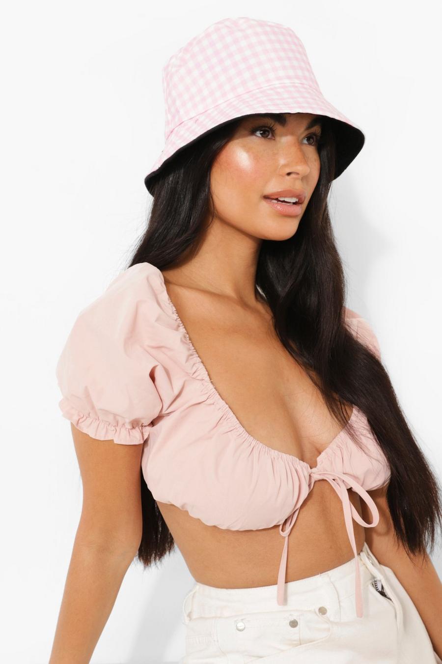 Pink Gingham Reversible Bucket Hat image number 1