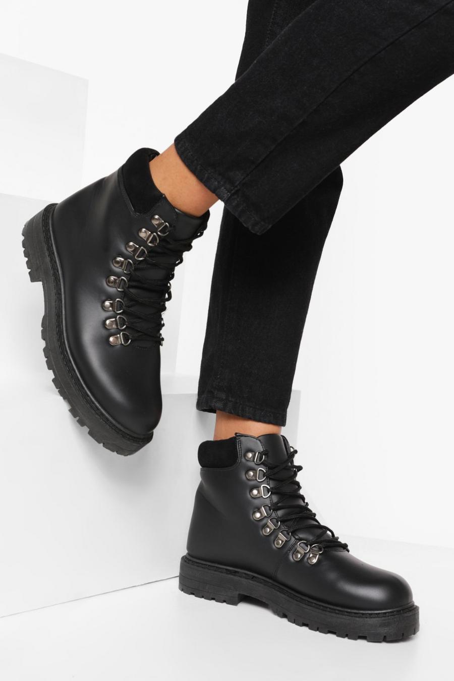 Black Wide Width Lace Up Combat Boots image number 1