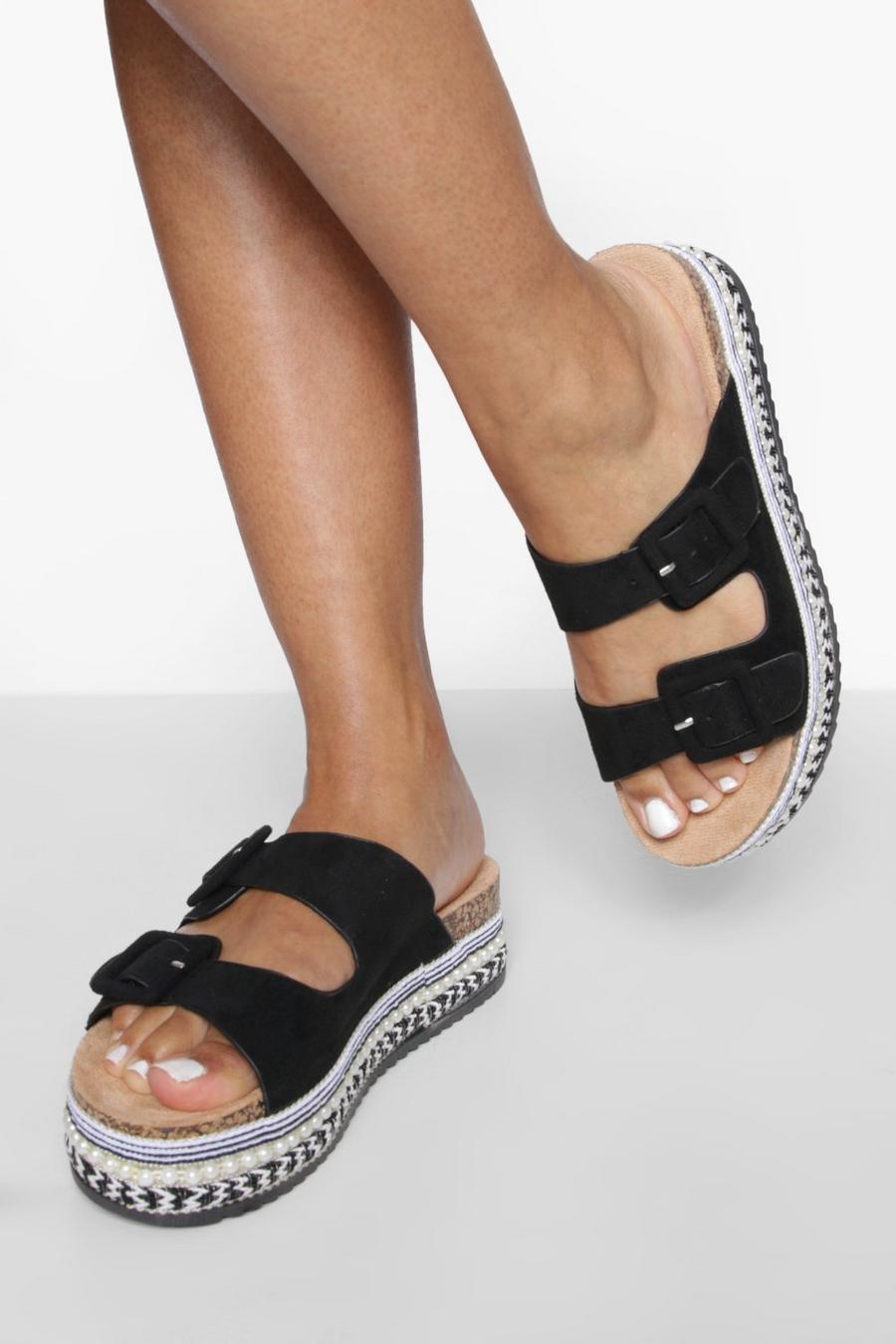 Black Double Buckle Chunky Flatforms image number 1