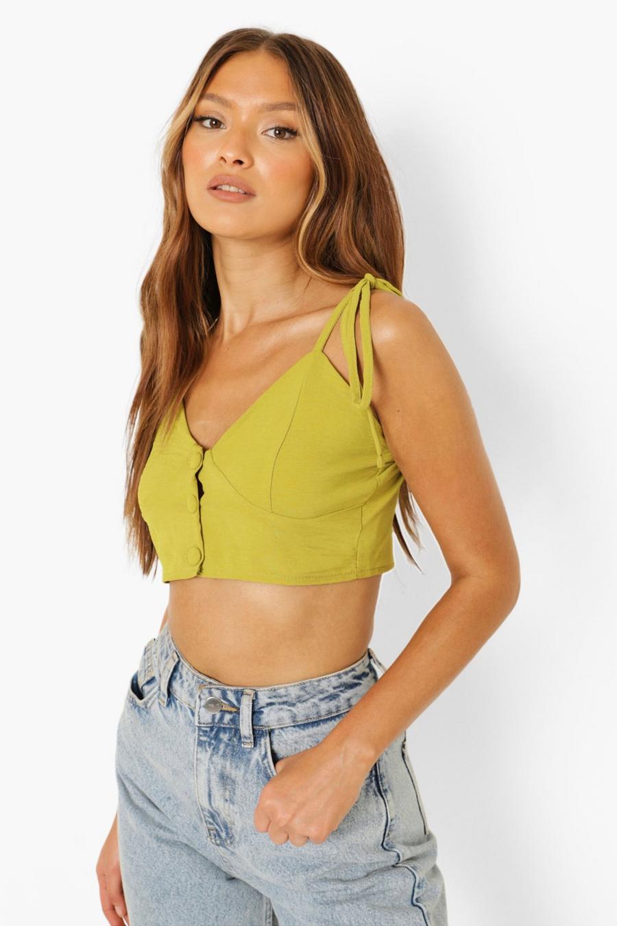 Olive Tie Strap Button Detail Cami Top image number 1