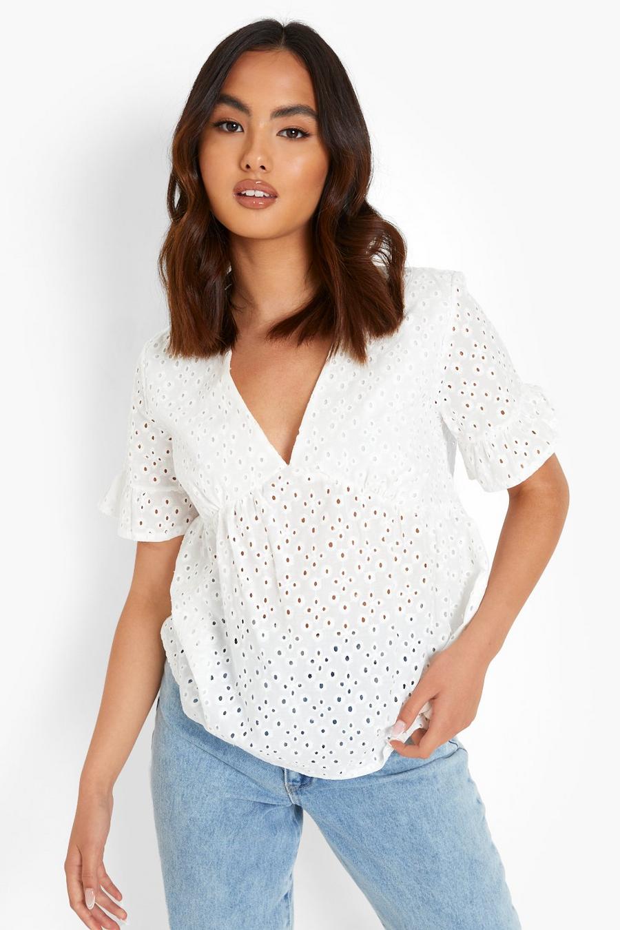 White Broderie Smock Top