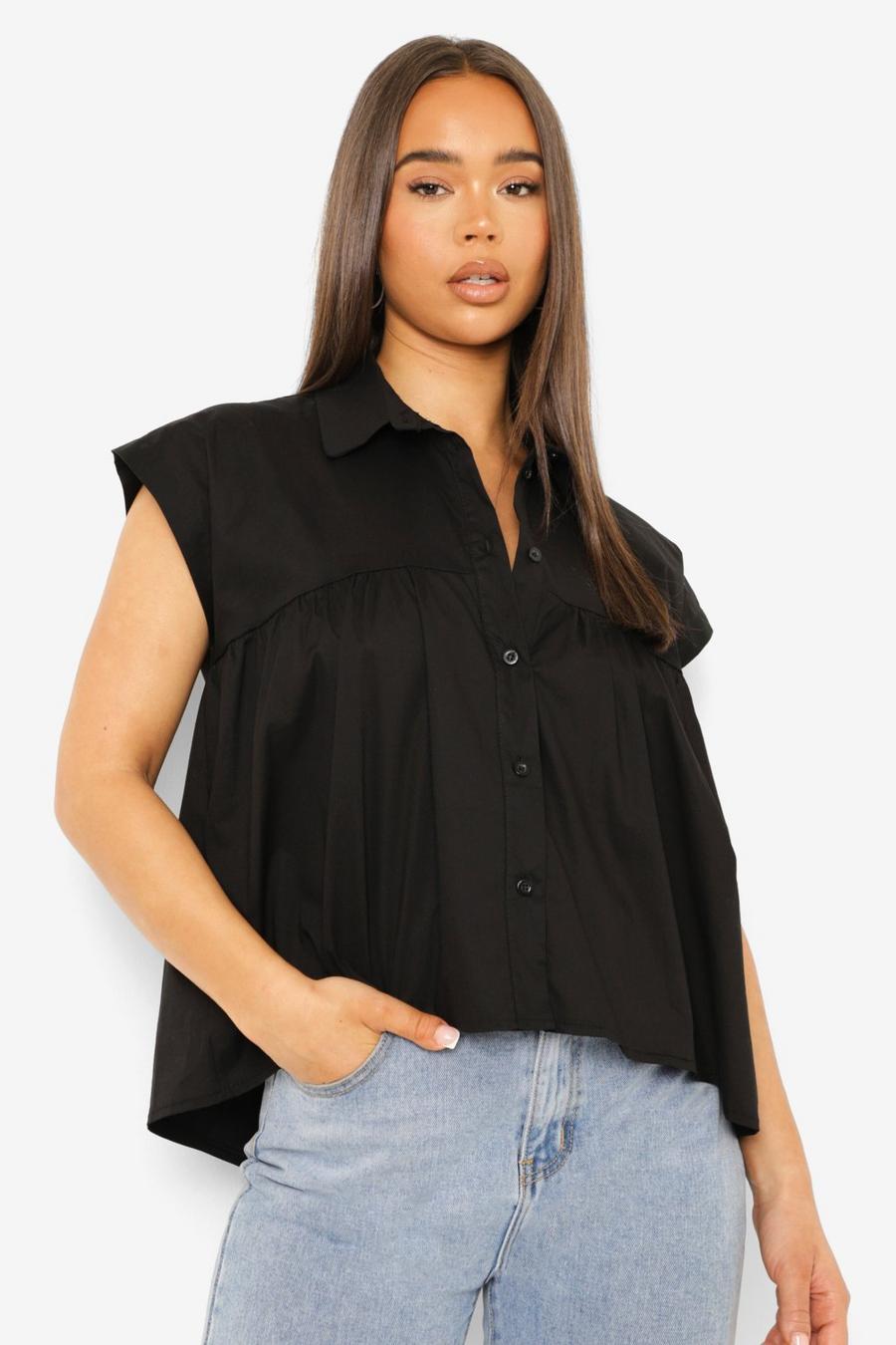Black Sleeveless Smock Shirt image number 1