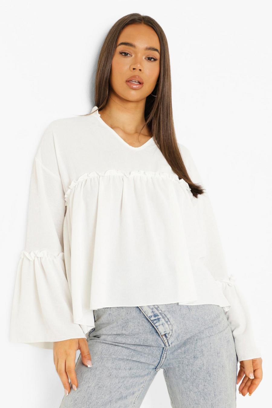 White Frill Detail Smock Top image number 1