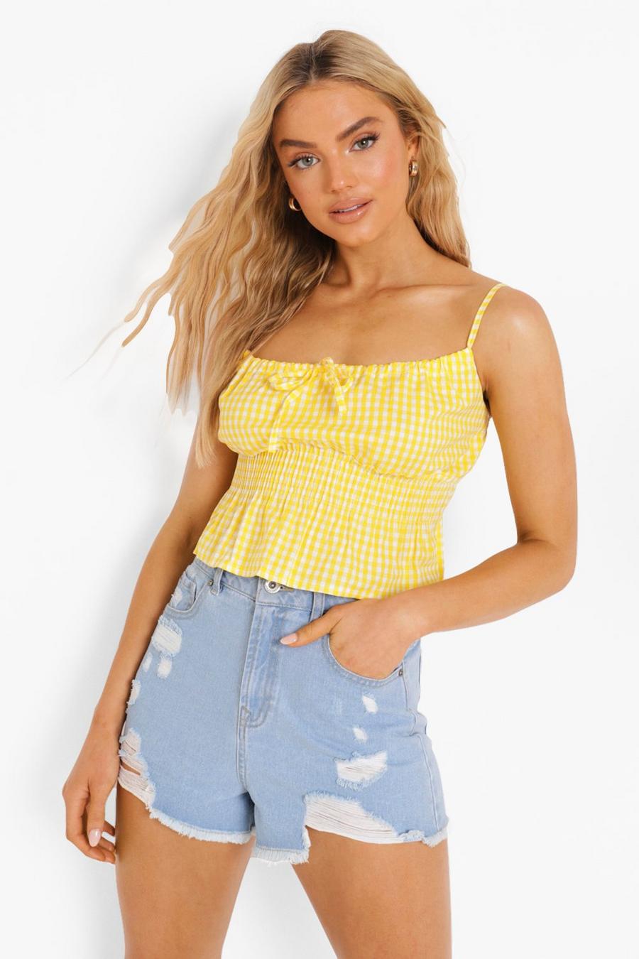 Yellow Gingham Tie Detail Cami Top image number 1