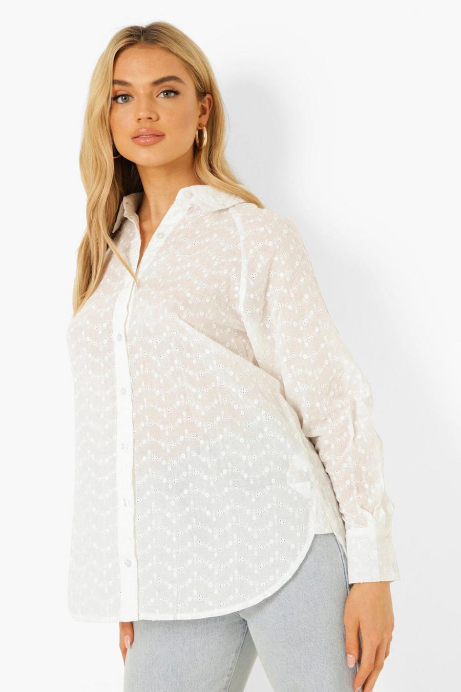 White Broderie Oversized Shirt image number 1
