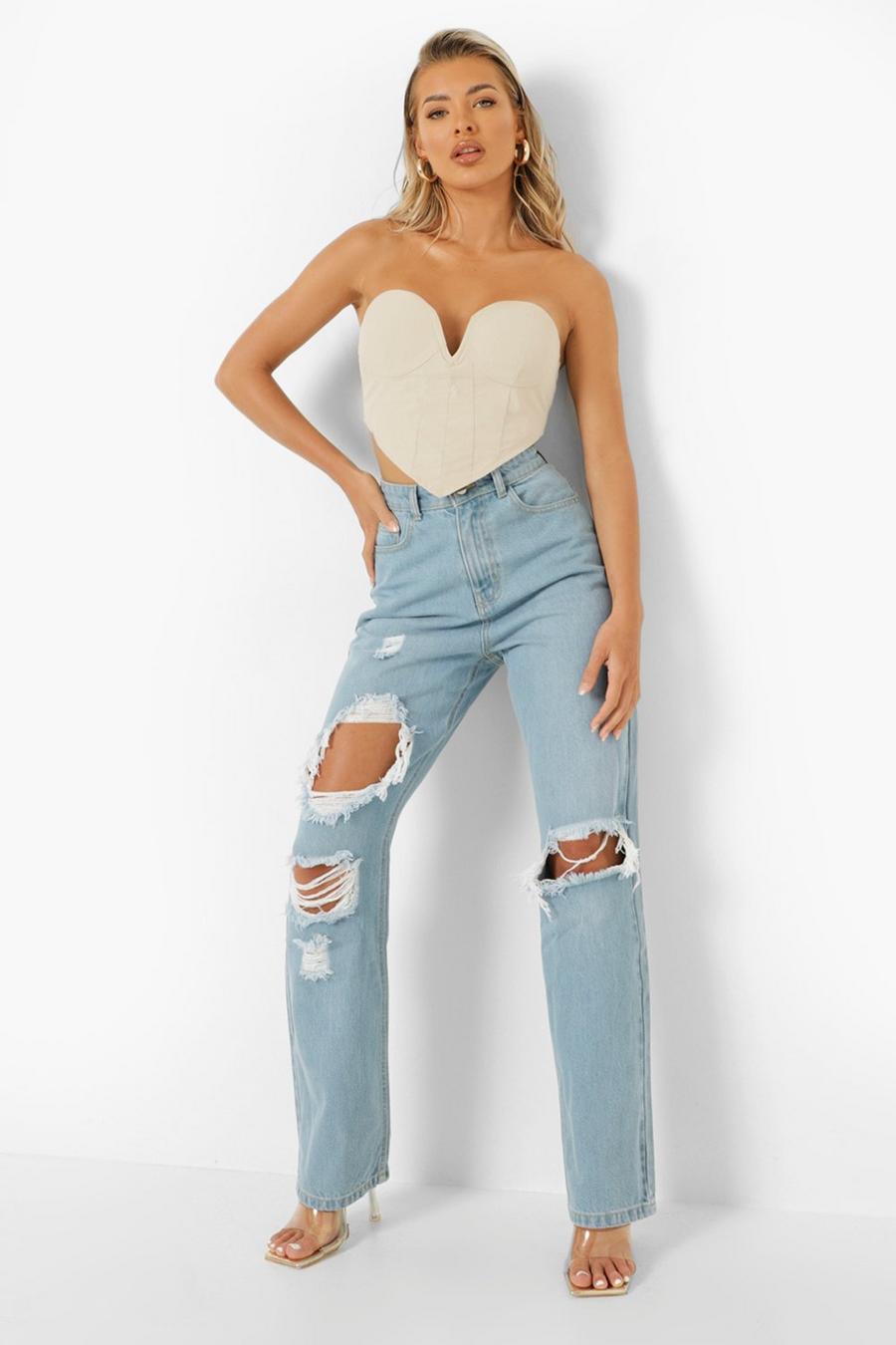 Mid blue 90's Straight Leg Jeans With Rips image number 1