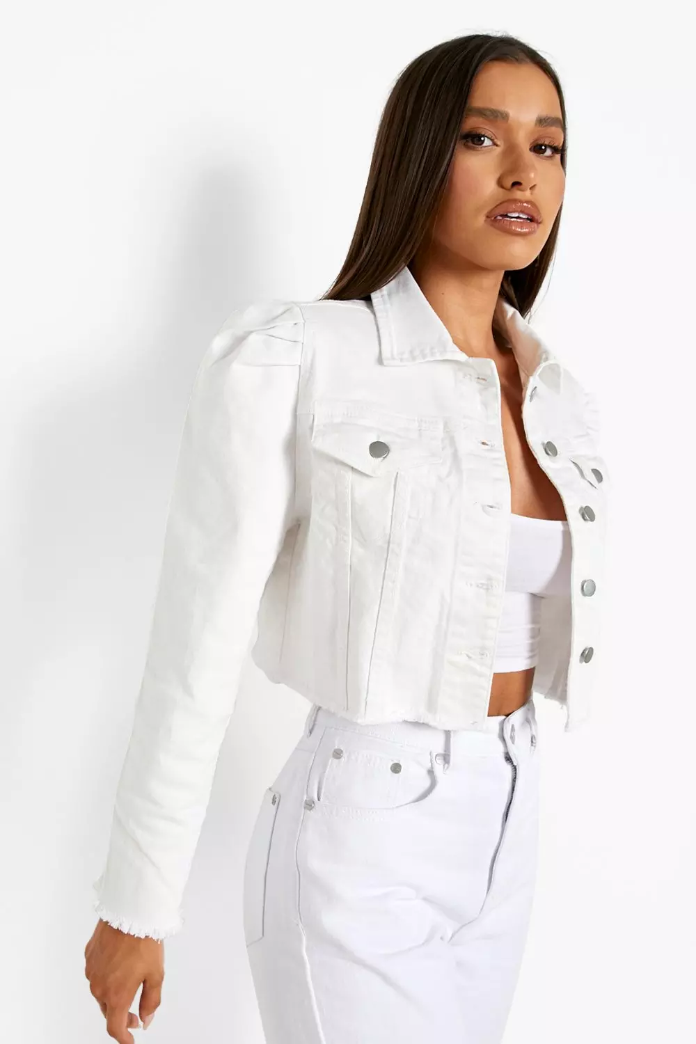 White crop outlet denim jacket