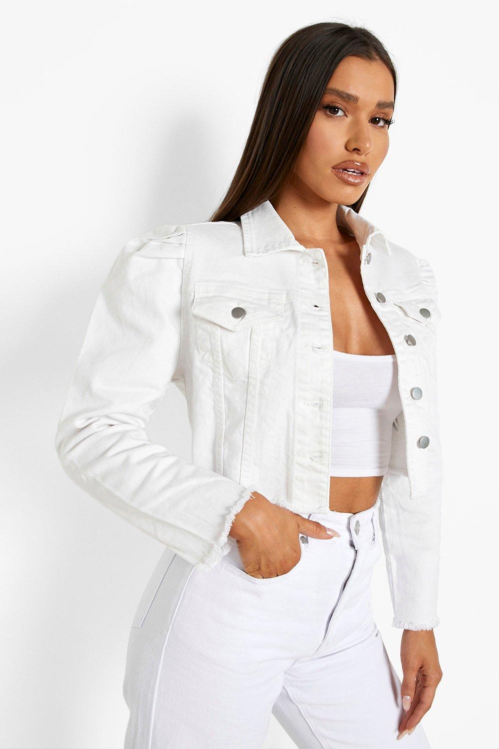 White denim sale jacket boohoo