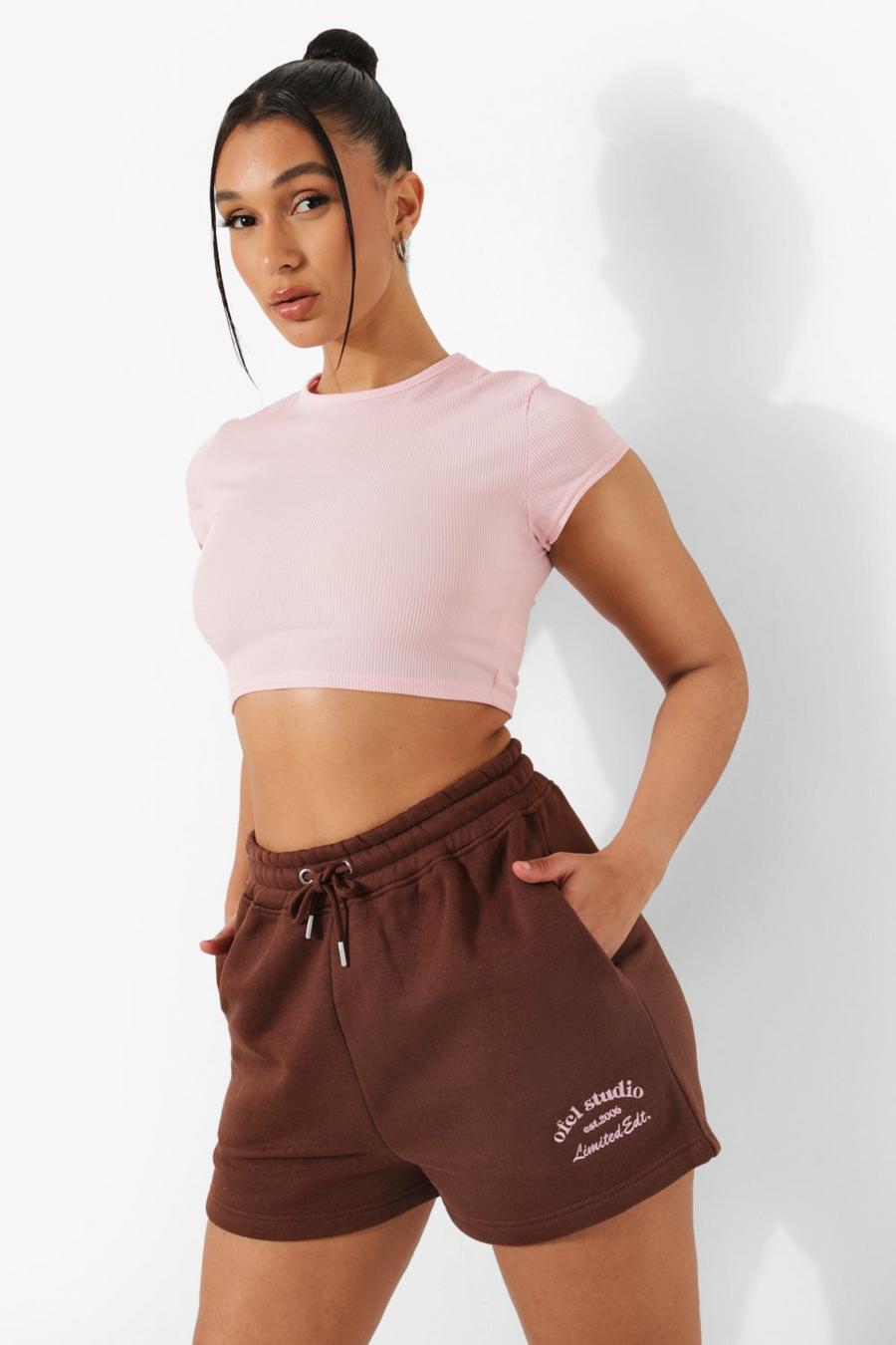 Chocolate brown Ofcl Studio Embroidered Sweat Short