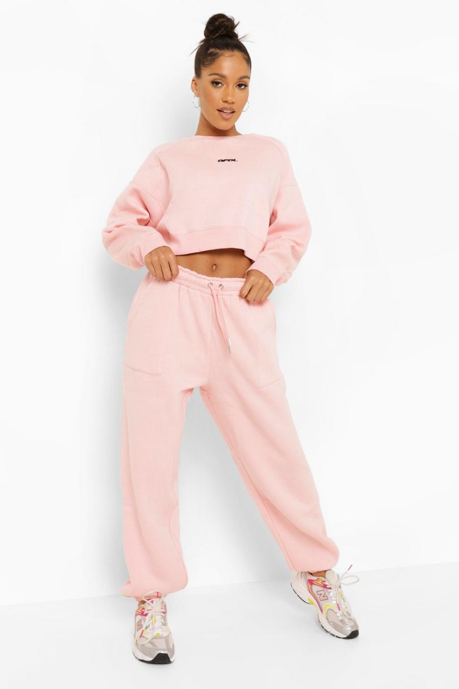 Baby pink Seam Detail Embroidered Sweater Tracksuit image number 1