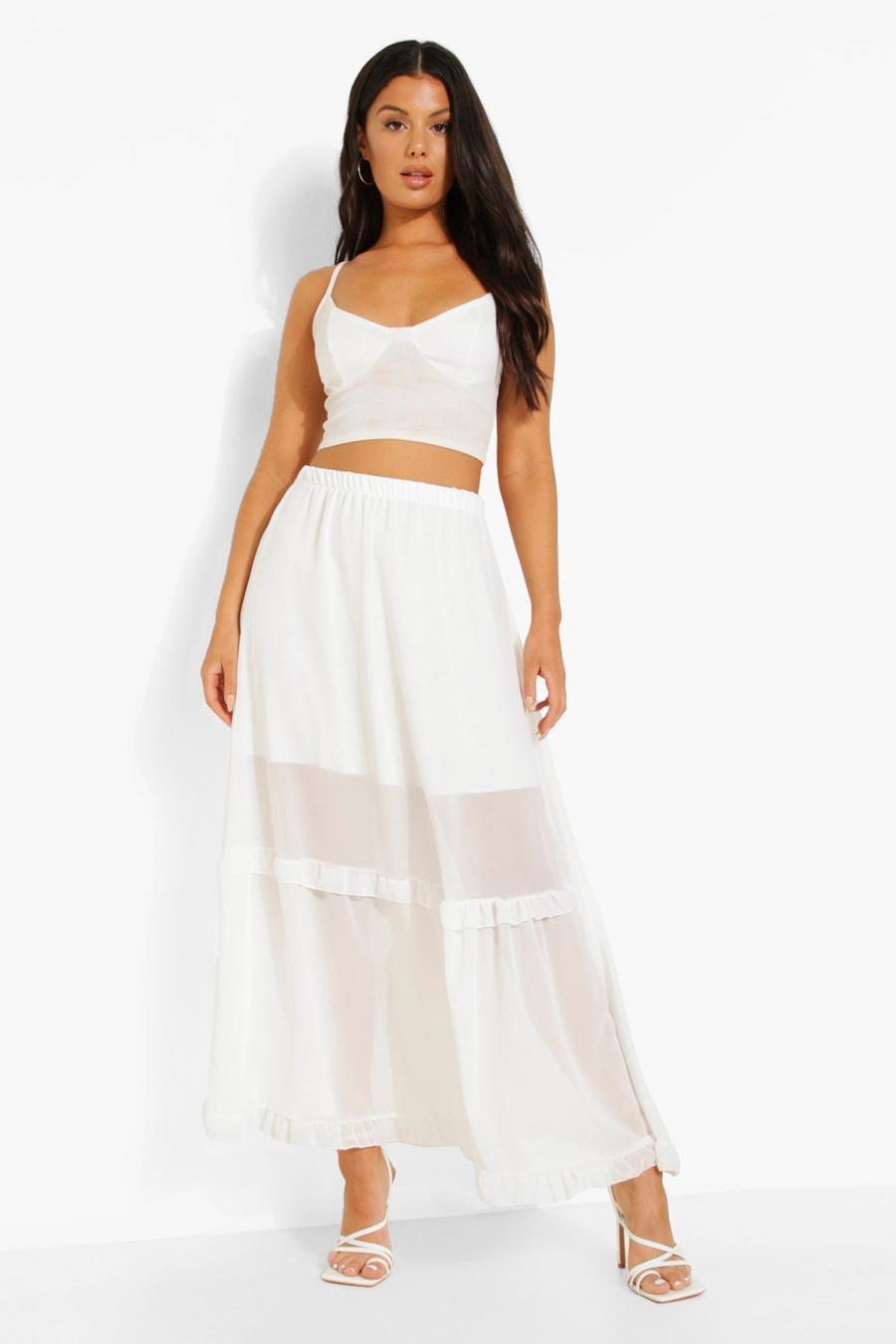 White Chiffon Maxi Rok Met Ruches image number 1