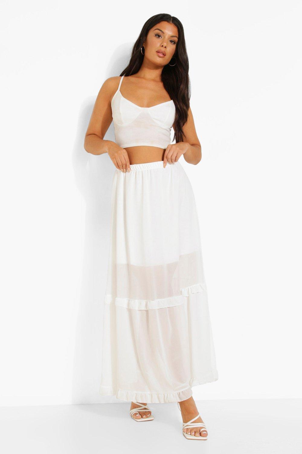 Textured Puff Sleeve Bralette & Tiered Maxi Skirt