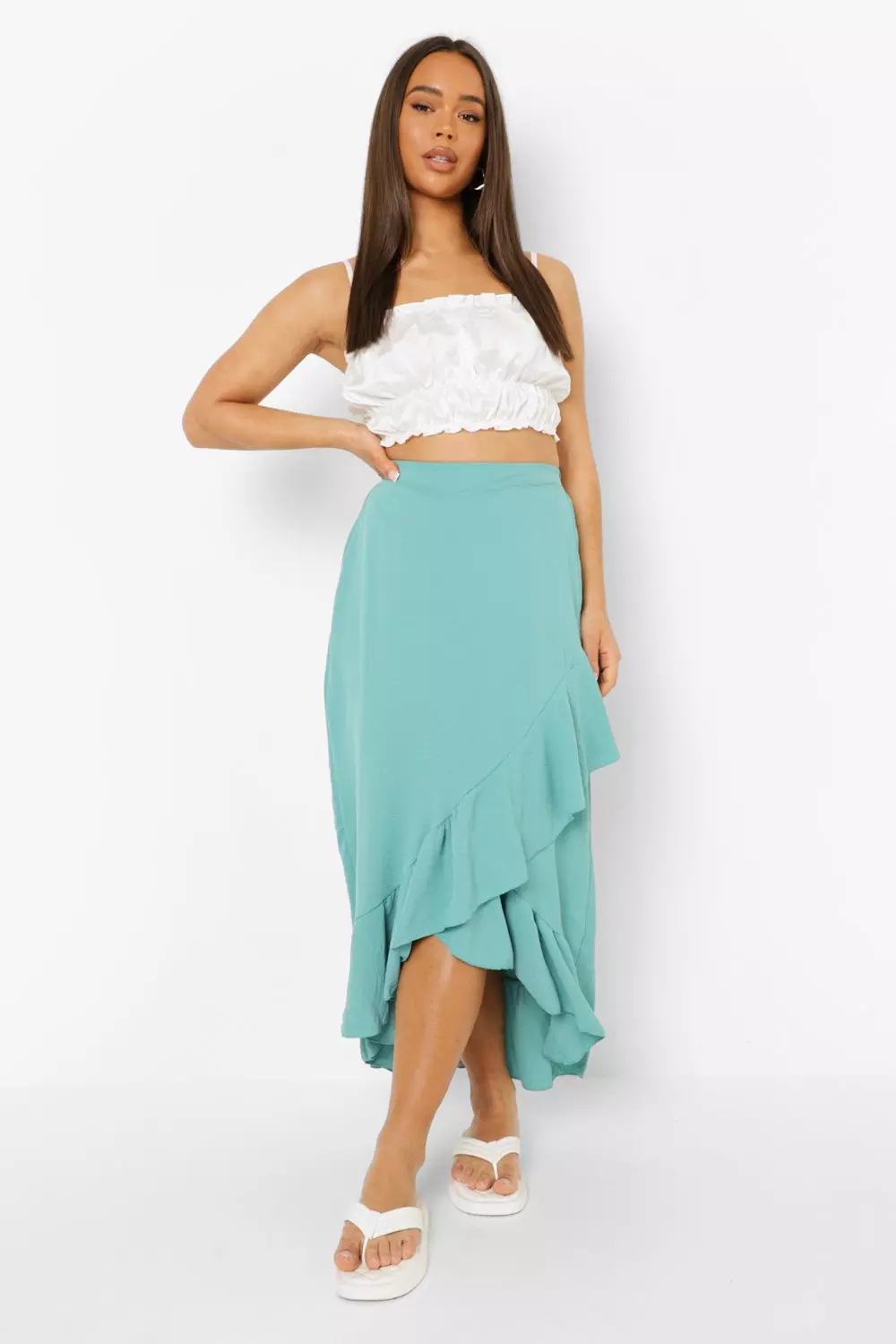 Aqua textured 2024 ruffle hem dress