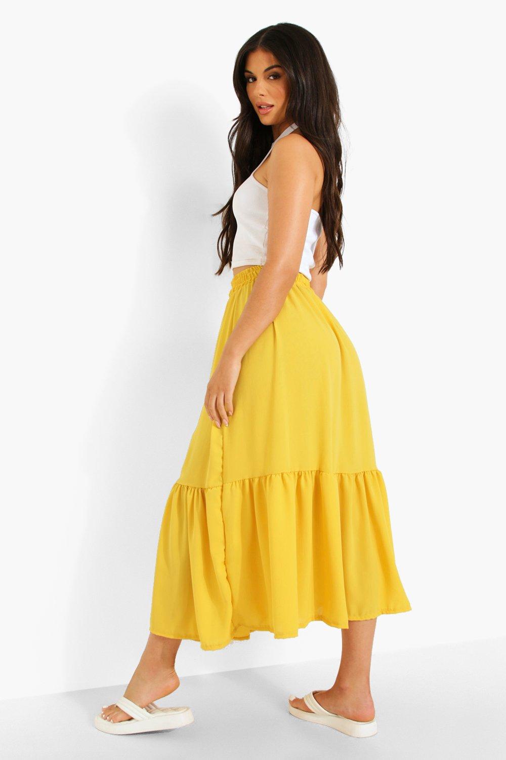 Mustard yellow tiered maxi skirt sale