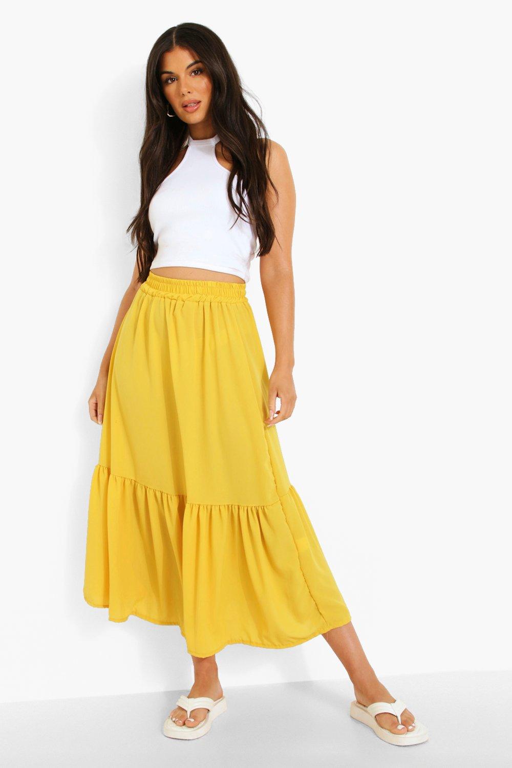 Mustard tiered maxi hot sale skirt