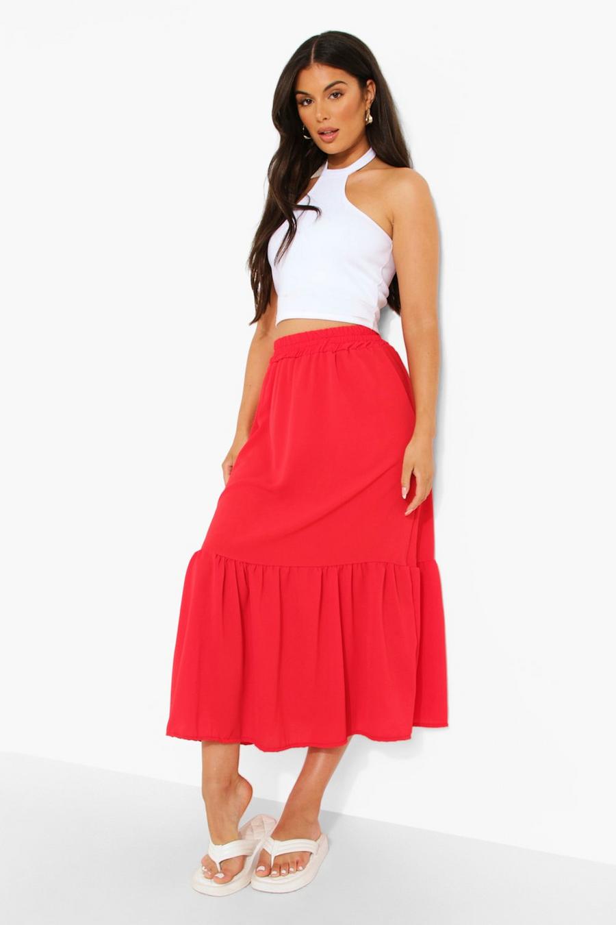 Red Tiered Maxi Skirt image number 1