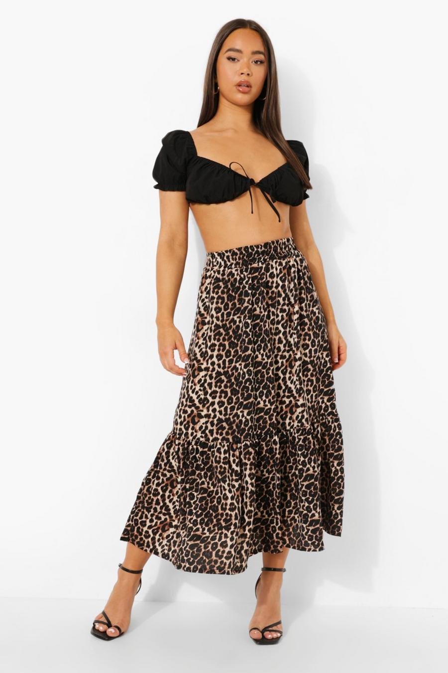Leopard Print Tiered Maxi Skirt image number 1