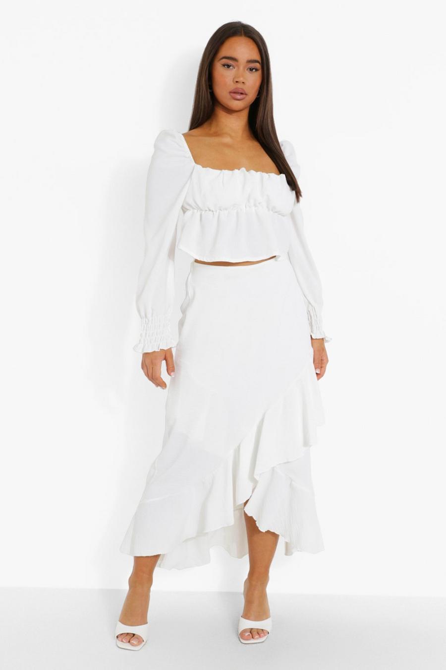 White Textured Ruffle Maxi Skirt image number 1