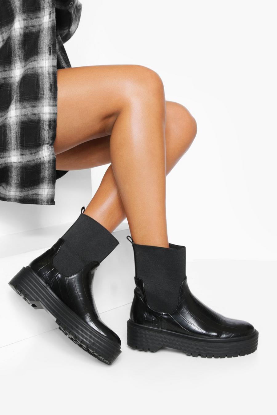 Robuste Chelsea Socken-Boots, Schwarz black