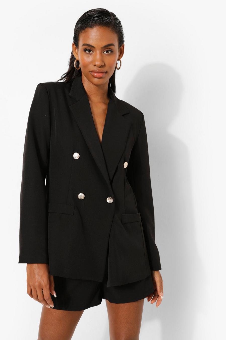 Black Tailored Gold Button Front Blazer image number 1