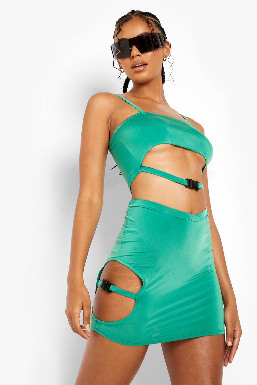 Green Buckle Cut Out Crop Top image number 1