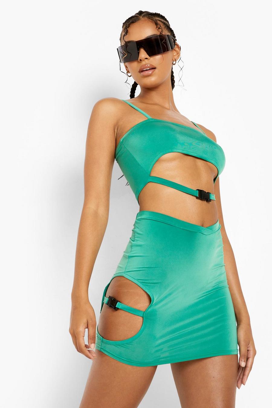 Green Buckle Cut Out Mini Skirt image number 1