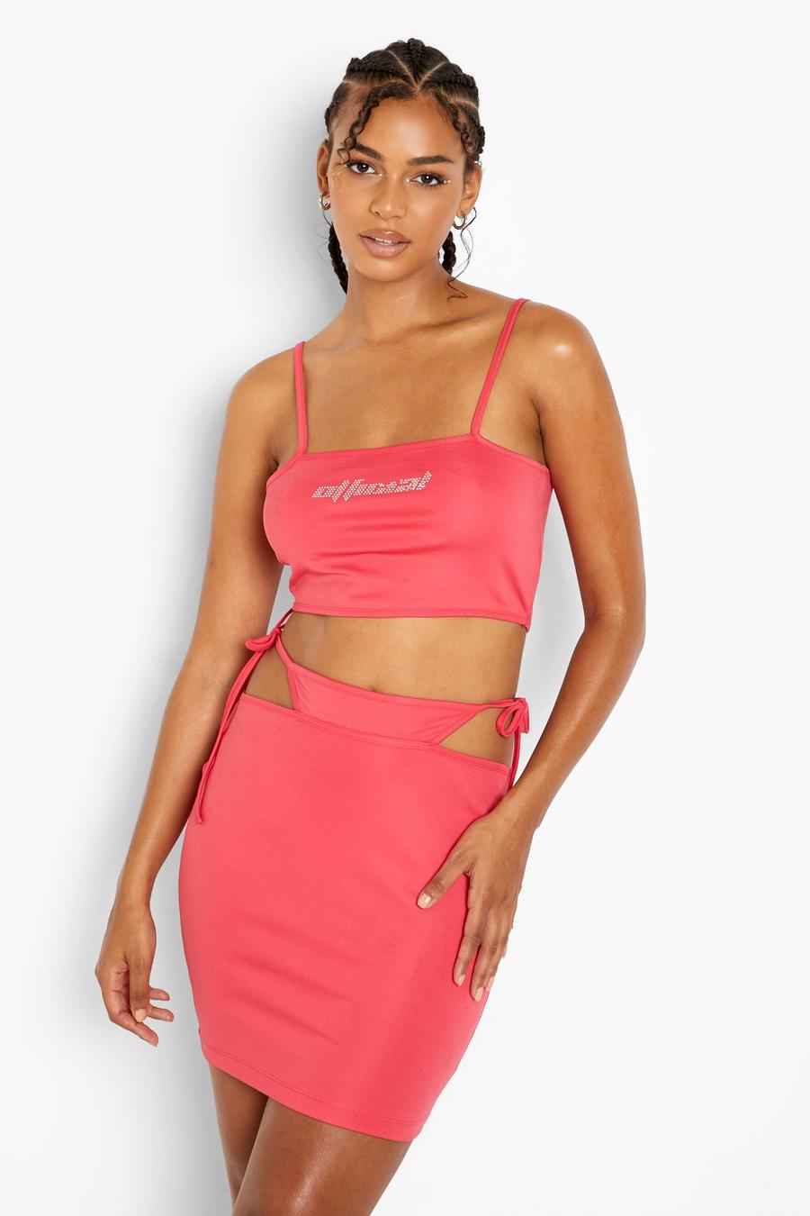 Pink Diamante Detail Strappy Mini Skirt image number 1