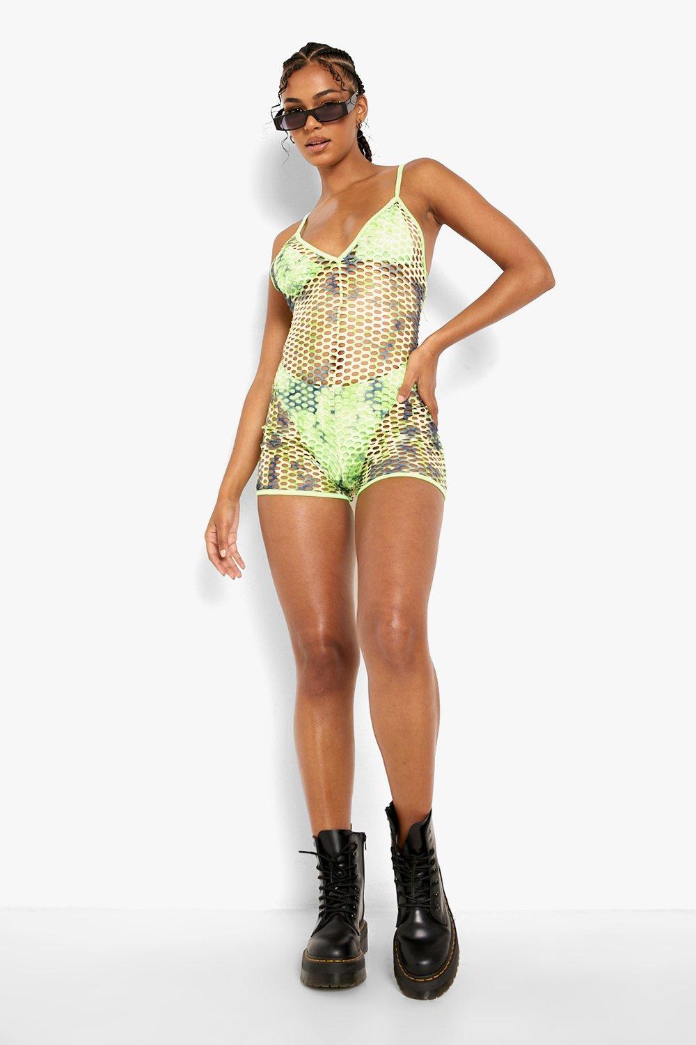 Neon sales fishnet playsuit