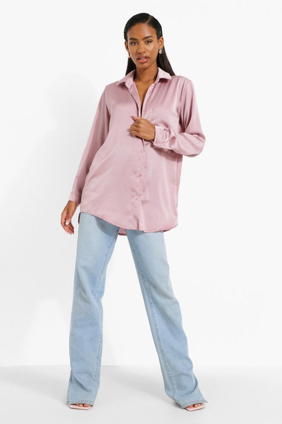 Rose Oversized Pocket Detail Satin Shirt image number 1