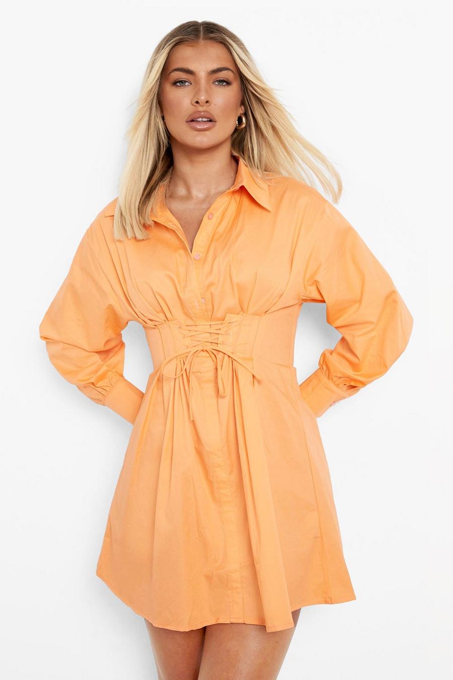 Robe chemise style corset à lacets, Peach orange