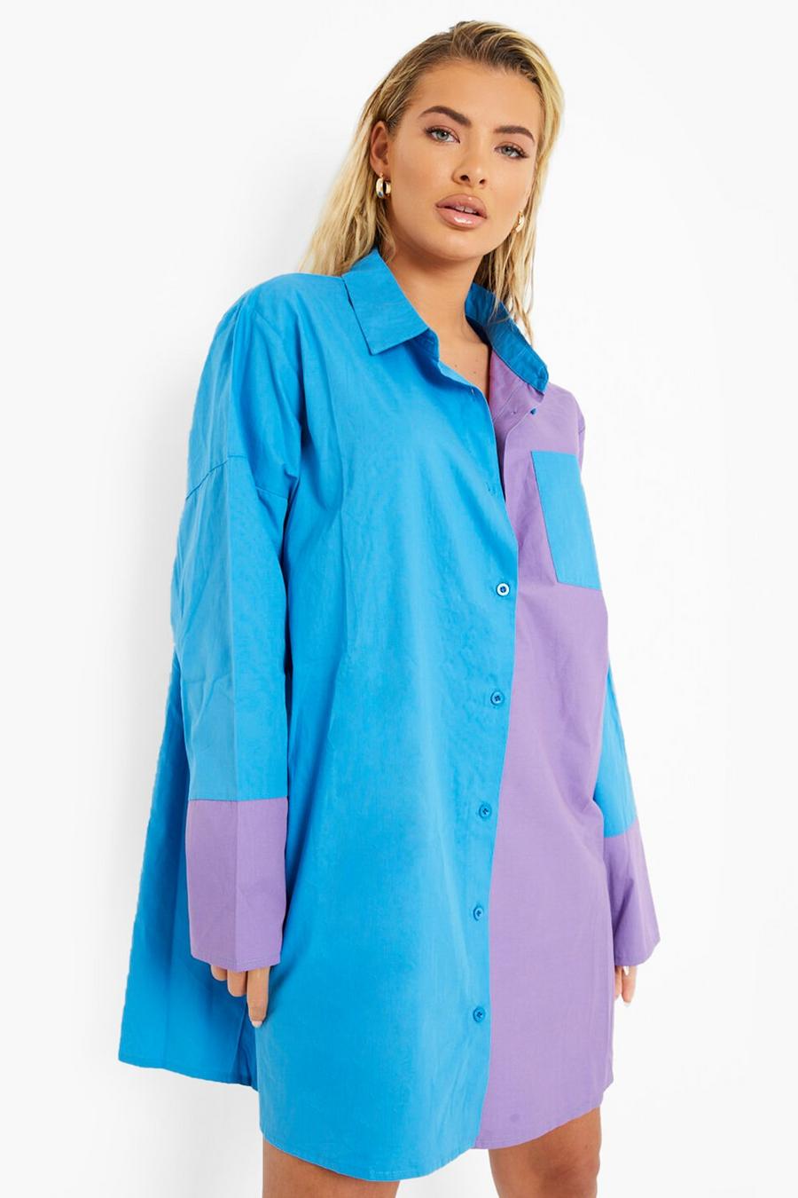 Bright blue Color Block Oversized Shirt Dress image number 1