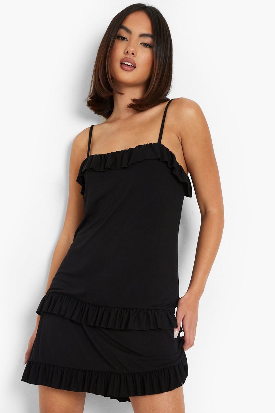 Black Strappy Ruffle Swing Dress image number 1