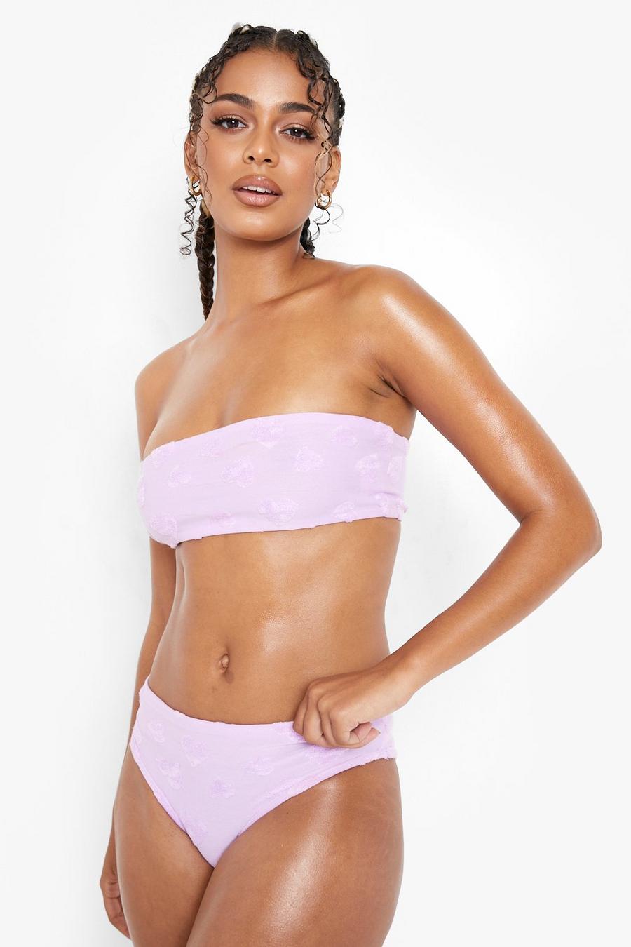 Slip bikini sgambato in spugna con motivi in rilievo, Lilac image number 1