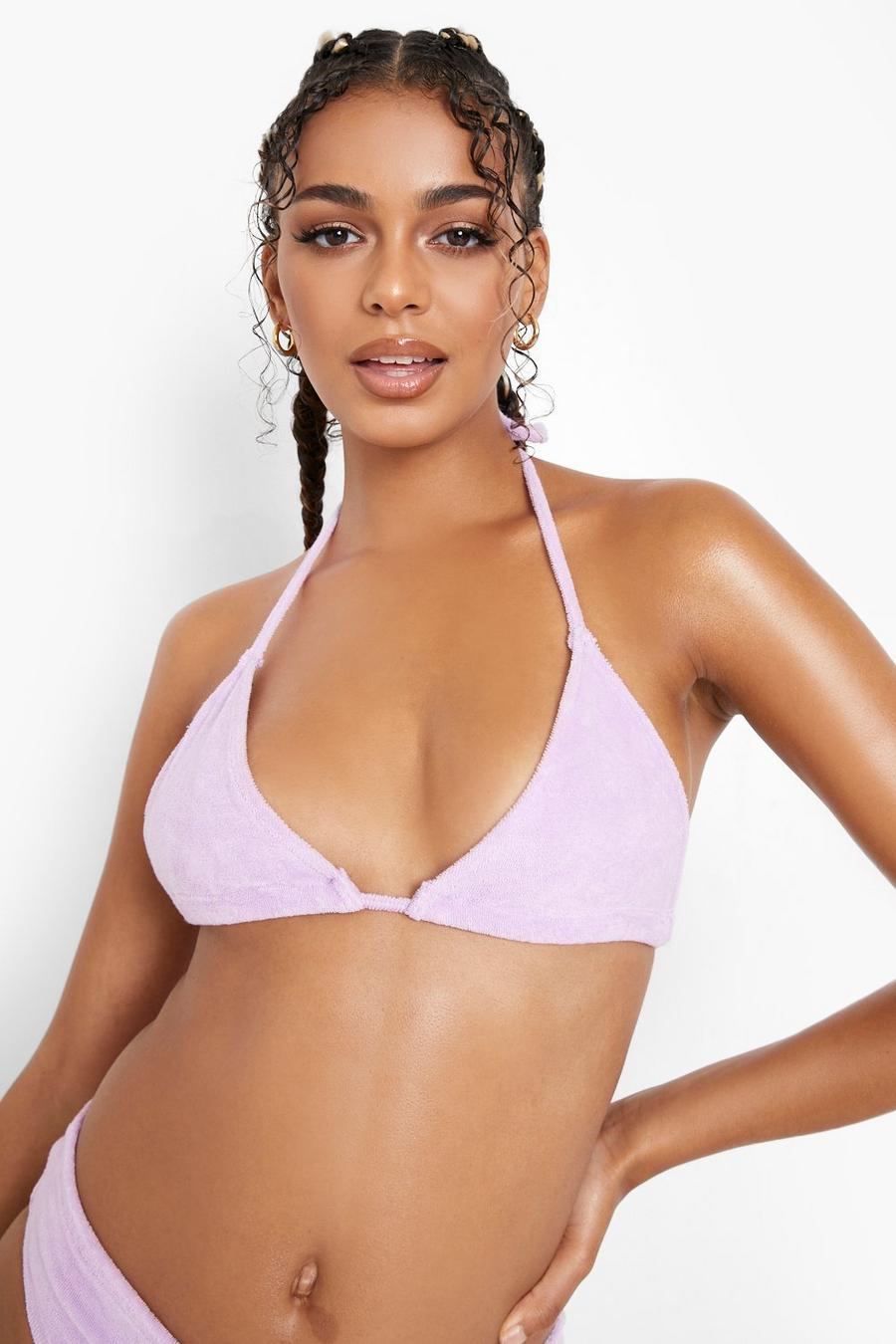 Lilac purple Towelling Triangle Bikini Top