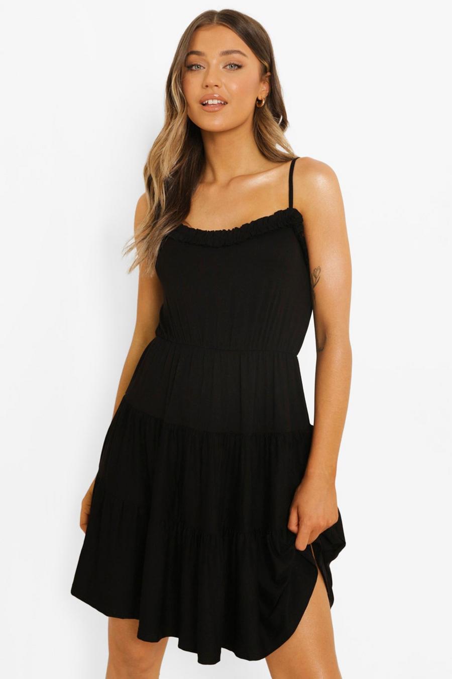 Black Ruffle Tiered Swing Dress image number 1