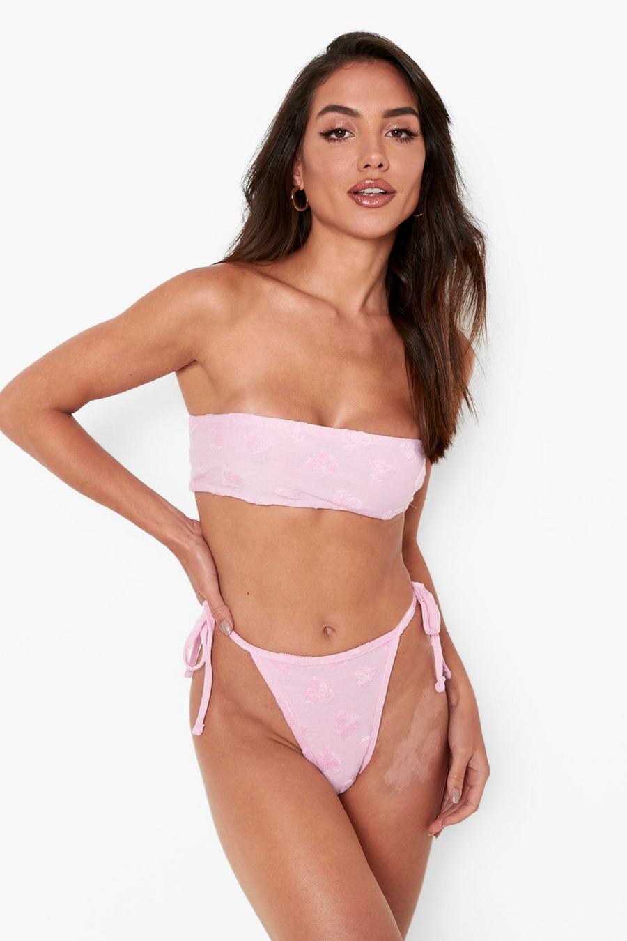 Pink Badstoffen Bikini Broekje Met Reliëf En Zijstrikjes image number 1