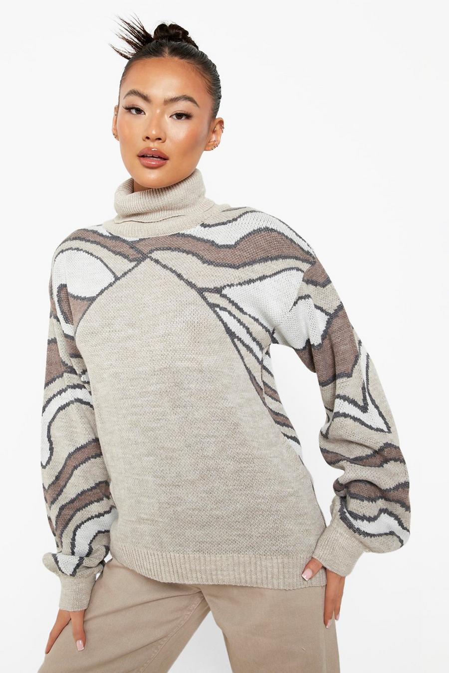 Stone High Neck Marble Contrast Knitted Jumper image number 1