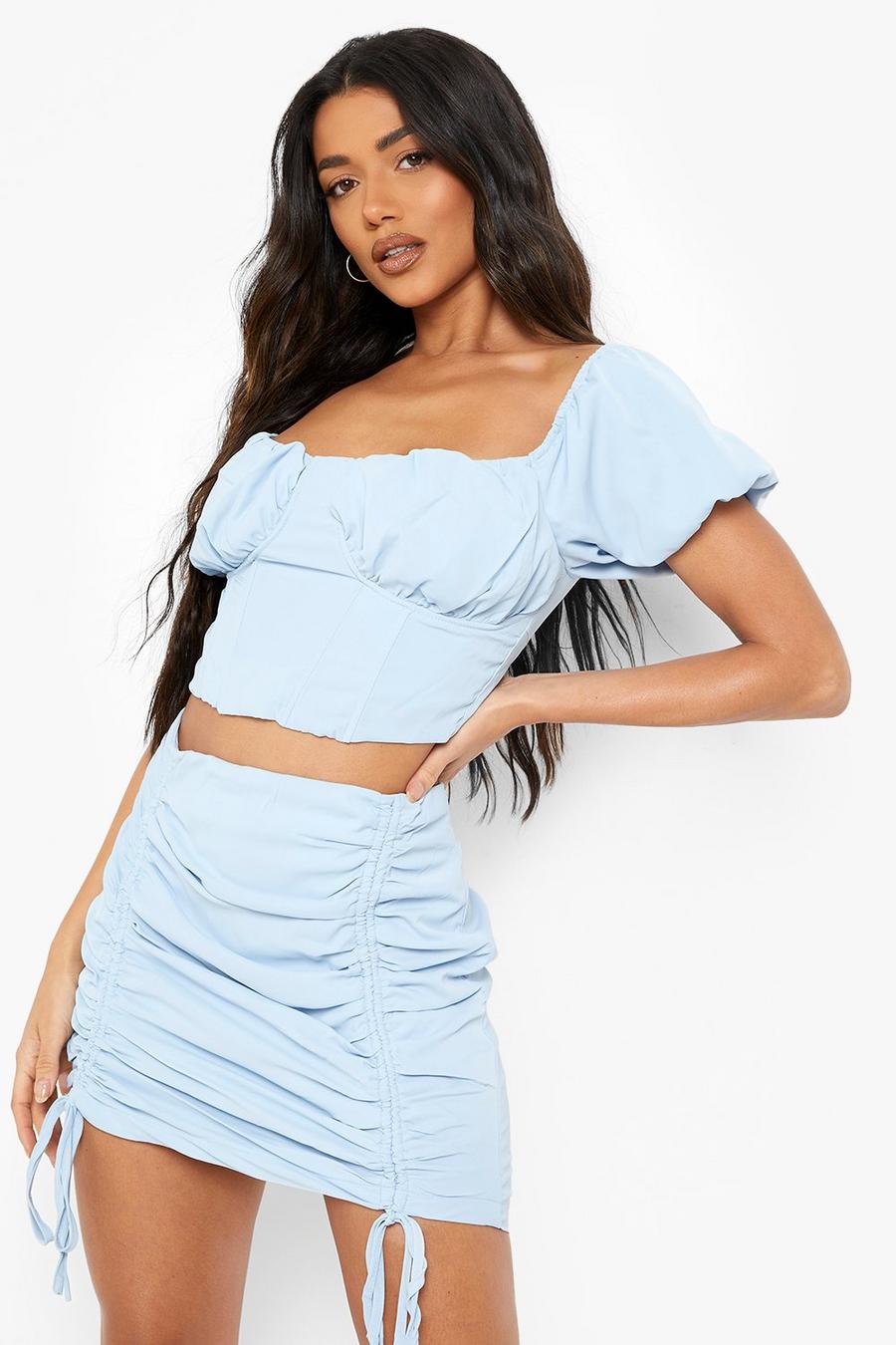 Blue Corset Milkmaid Crop & Ruched Mini image number 1