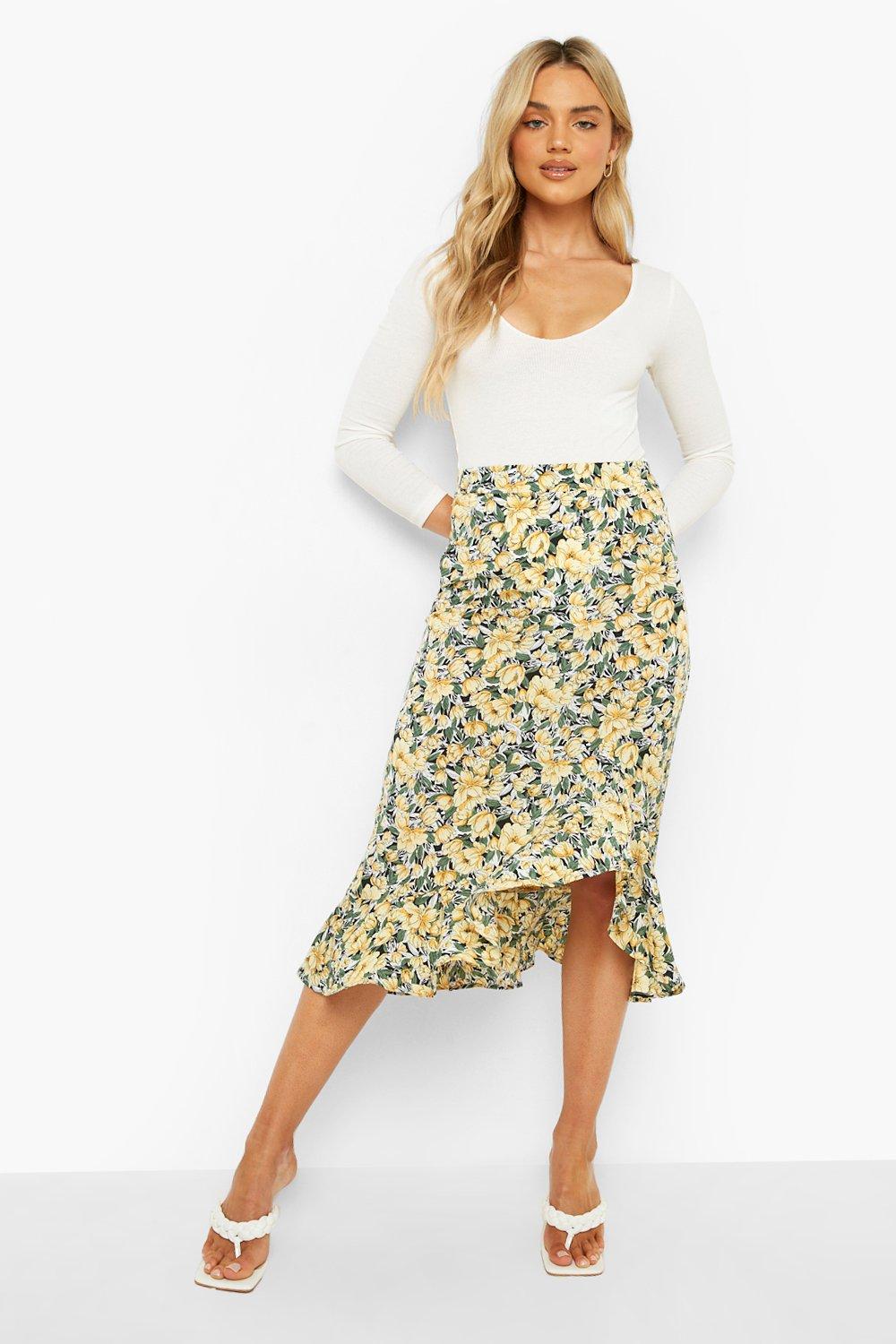 Floral midi skirt clearance boohoo