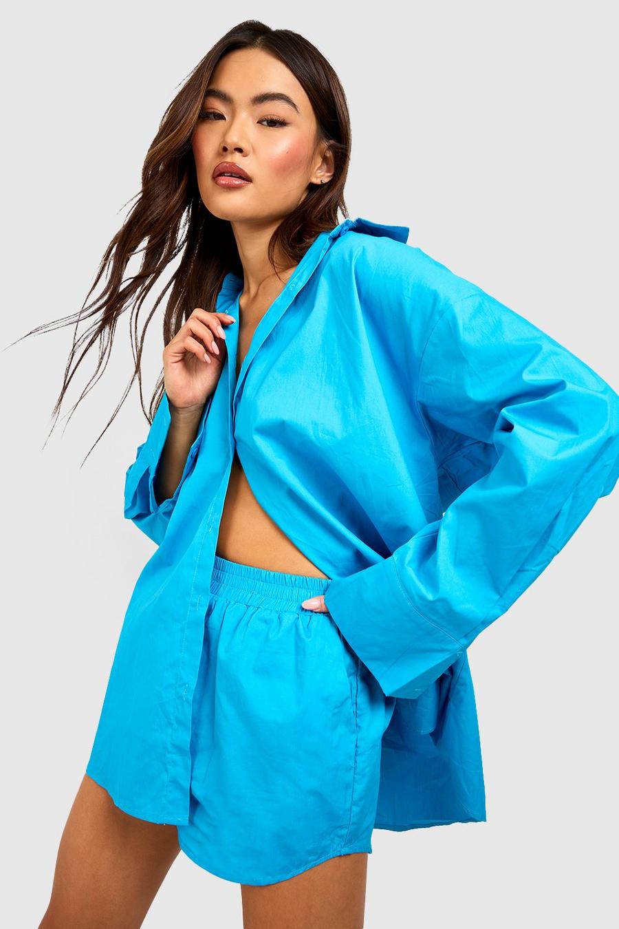 Blue Super Oversized Shirt And Boxer Short Two-Piece