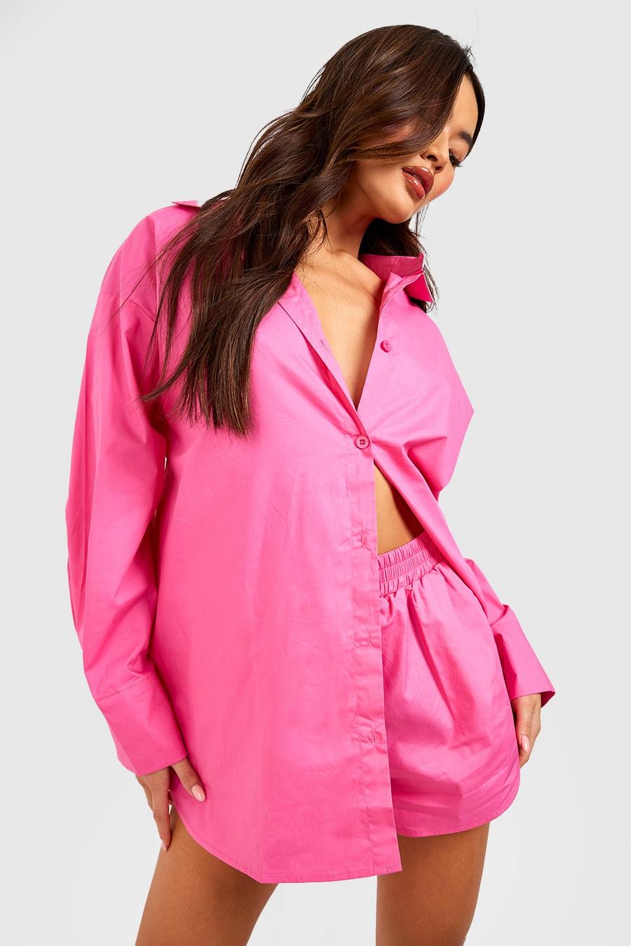 Pink Super Oversized Overhemd En Boxer Shorts Set image number 1
