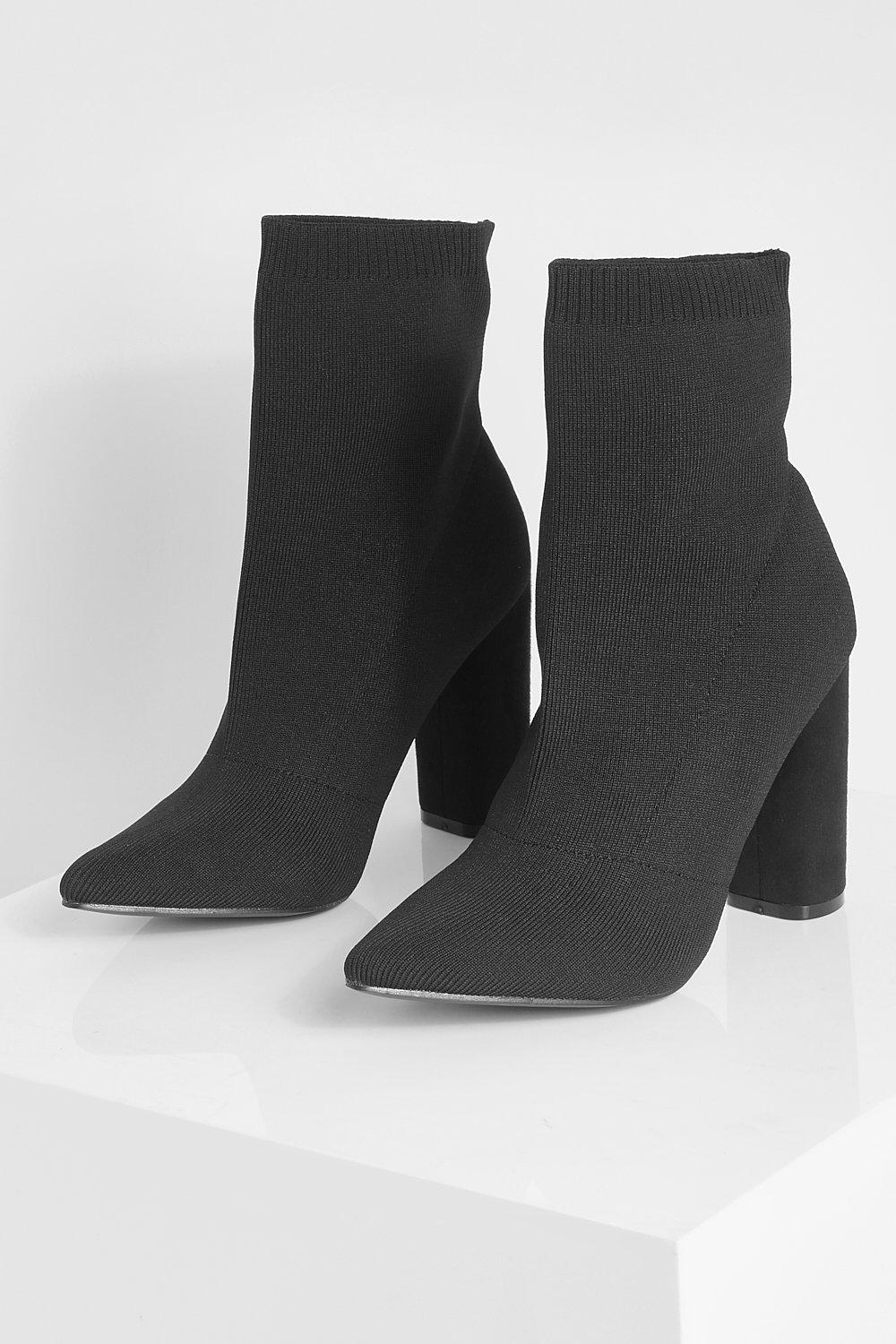 Black block heel sock booties hotsell