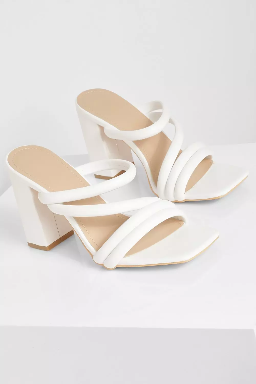 White multi strap store mules