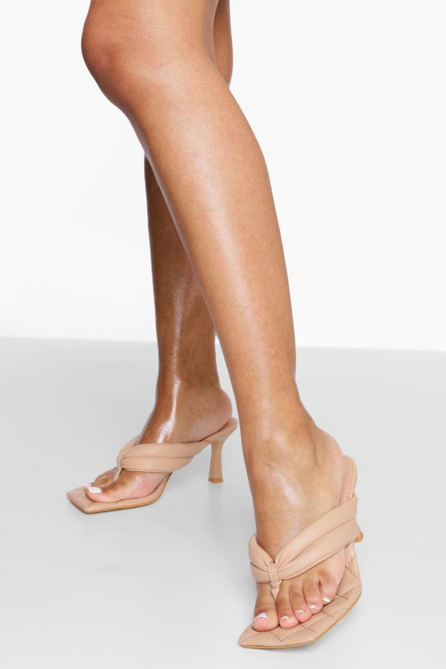 Nude Quilted Toe Post Sqaure Toe Mules image number 1