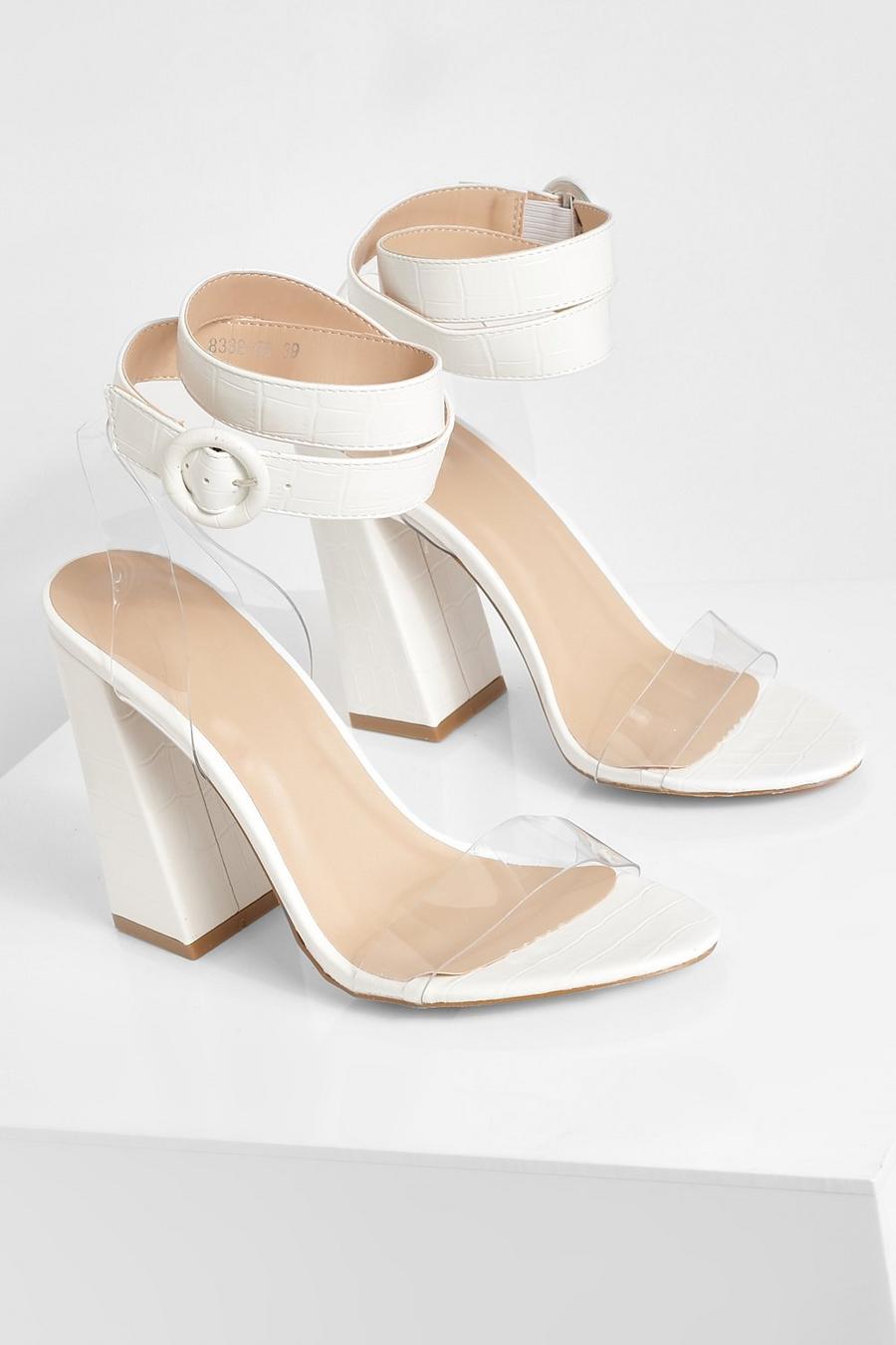 White Double Strap Block Heels image number 1